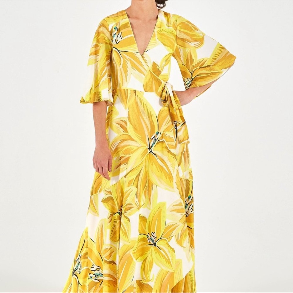 EUC FARM Rio Azalea yellow Wrap Dress - Picture 4 of 7
